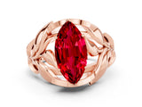Rose gold Marquise Cut Solitaire Leaf-Inspired Engagement Ring with Prong Setting