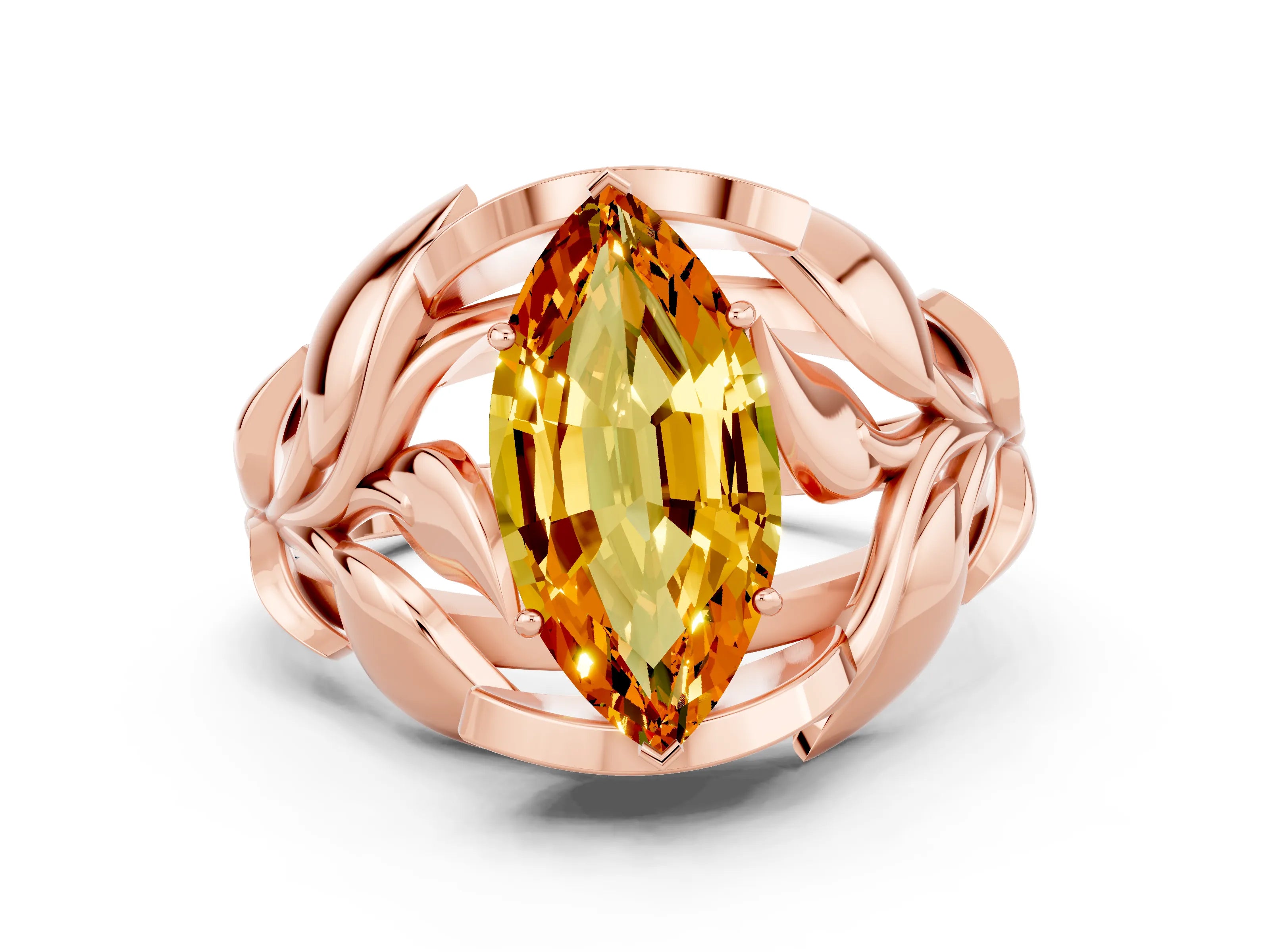Rose gold Marquise Cut Solitaire Leaf-Inspired Engagement Ring with Prong Setting