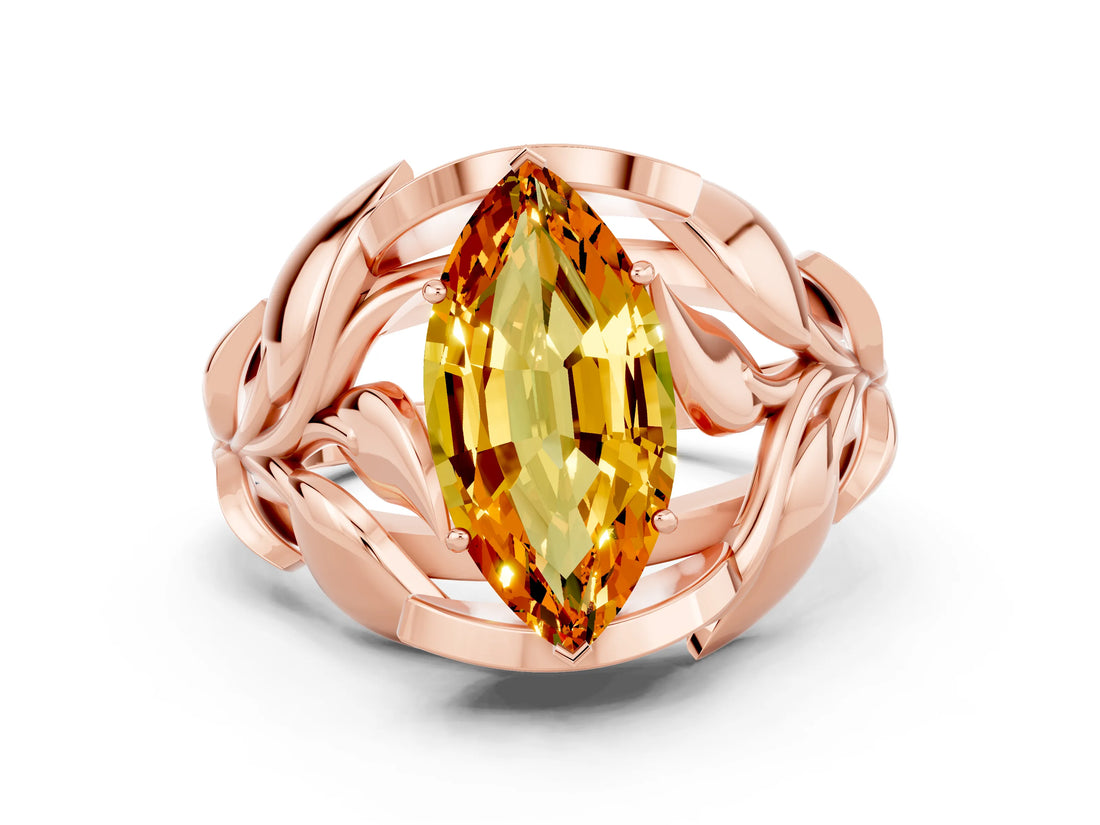 Rose gold Marquise Cut Solitaire Leaf-Inspired Engagement Ring with Prong Setting