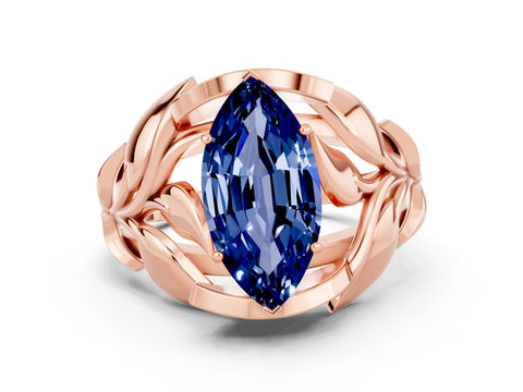Rose gold Marquise Cut Solitaire Leaf-Inspired Engagement Ring with Prong Setting