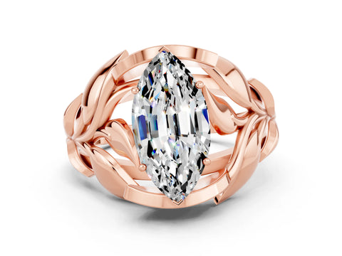 Rose gold Marquise Cut Solitaire Leaf-Inspired Engagement Ring with Prong Setting