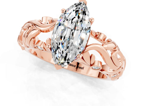 Rose gold Marquise Cut Solitaire Moissanite Leaf-Inspired Vine Band Ring with Prong Setting_1