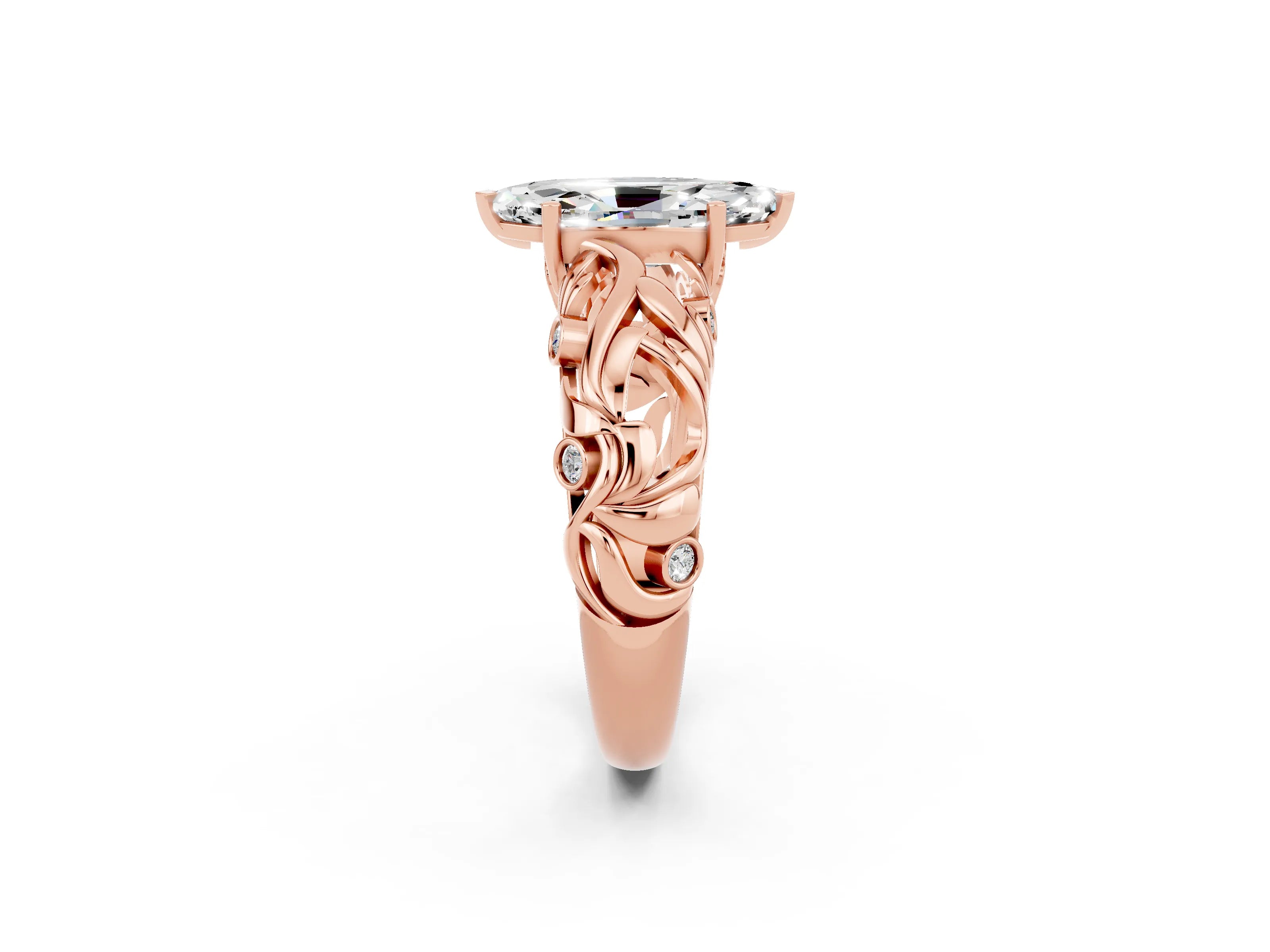 Rose gold Marquise Cut Solitaire Moissanite Leaf-Inspired Vine Band Ring with Prong Setting_2