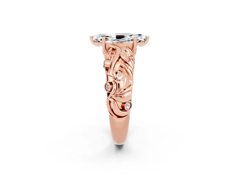 Rose gold Marquise Cut Solitaire Moissanite Leaf-Inspired Vine Band Ring with Prong Setting_2