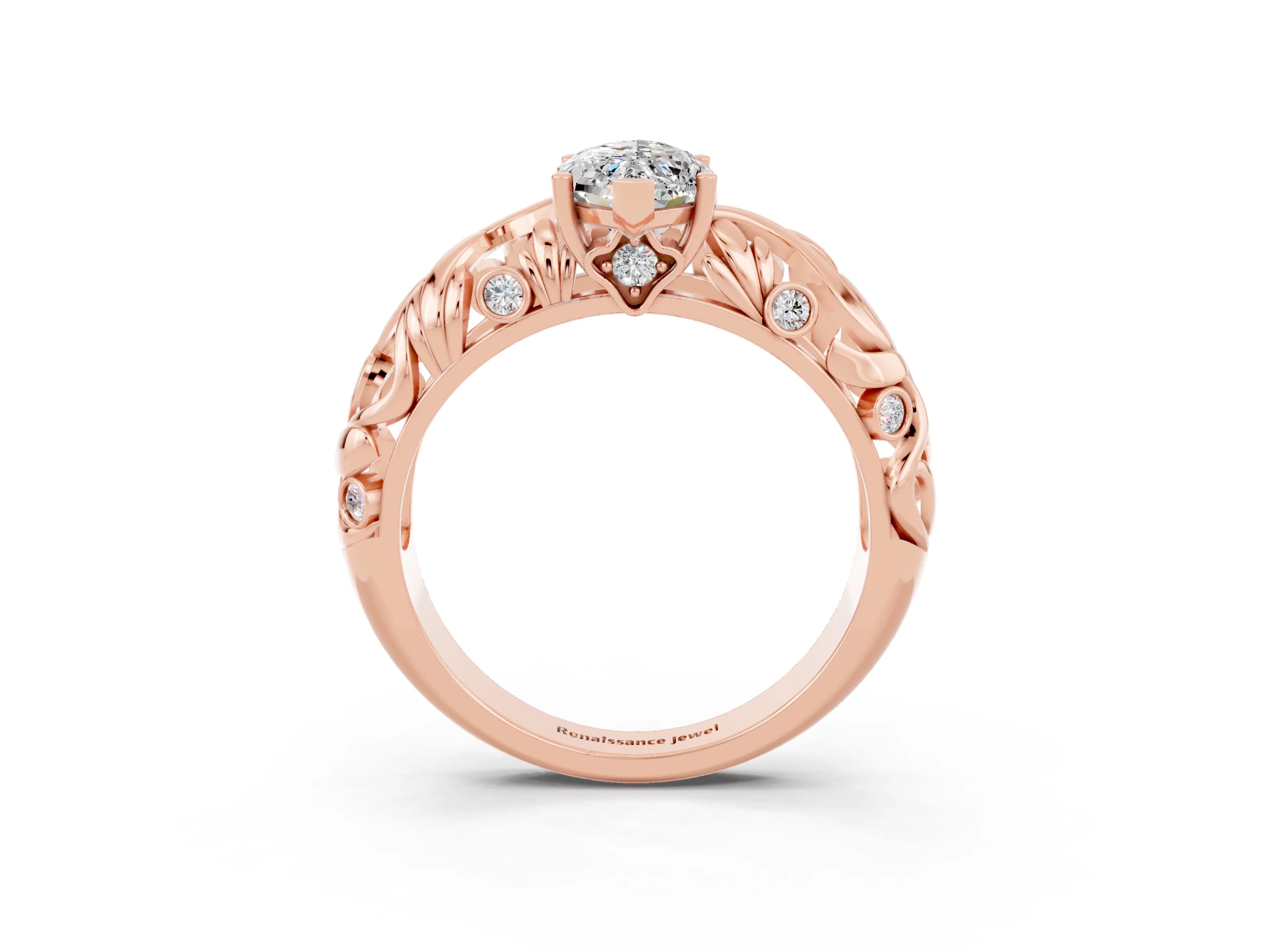 Rose gold Marquise Cut Solitaire Moissanite Leaf-Inspired Vine Band Ring with Prong Setting_3