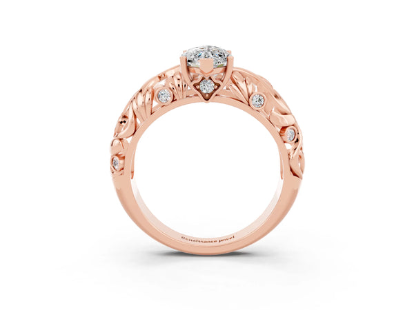 Rose gold Marquise Cut Solitaire Moissanite Leaf-Inspired Vine Band Ring with Prong Setting