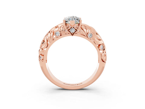 Rose gold Marquise Cut Solitaire Moissanite Leaf-Inspired Vine Band Ring with Prong Setting_3