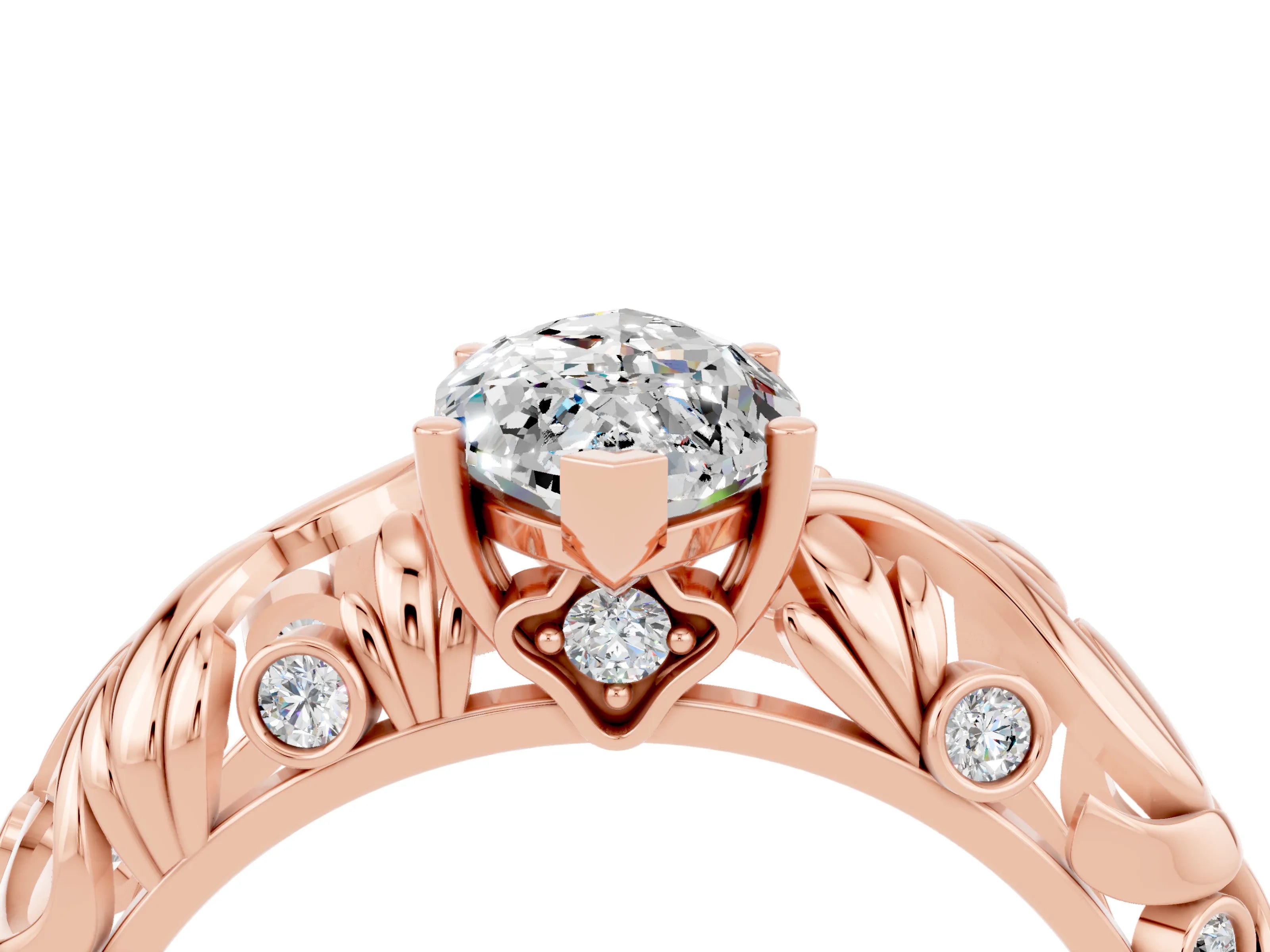 Rose gold Marquise Cut Solitaire Moissanite Leaf-Inspired Vine Band Ring with Prong Setting_4