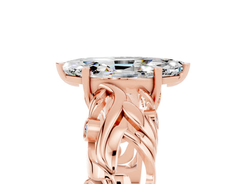 Rose gold Marquise Cut Solitaire Moissanite Leaf-Inspired Vine Band Ring with Prong Setting_5