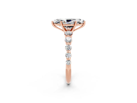 Rose gold Marquise Cut Solitaire Moissanite Ring with Pave Band and Four-Prong Setting_2