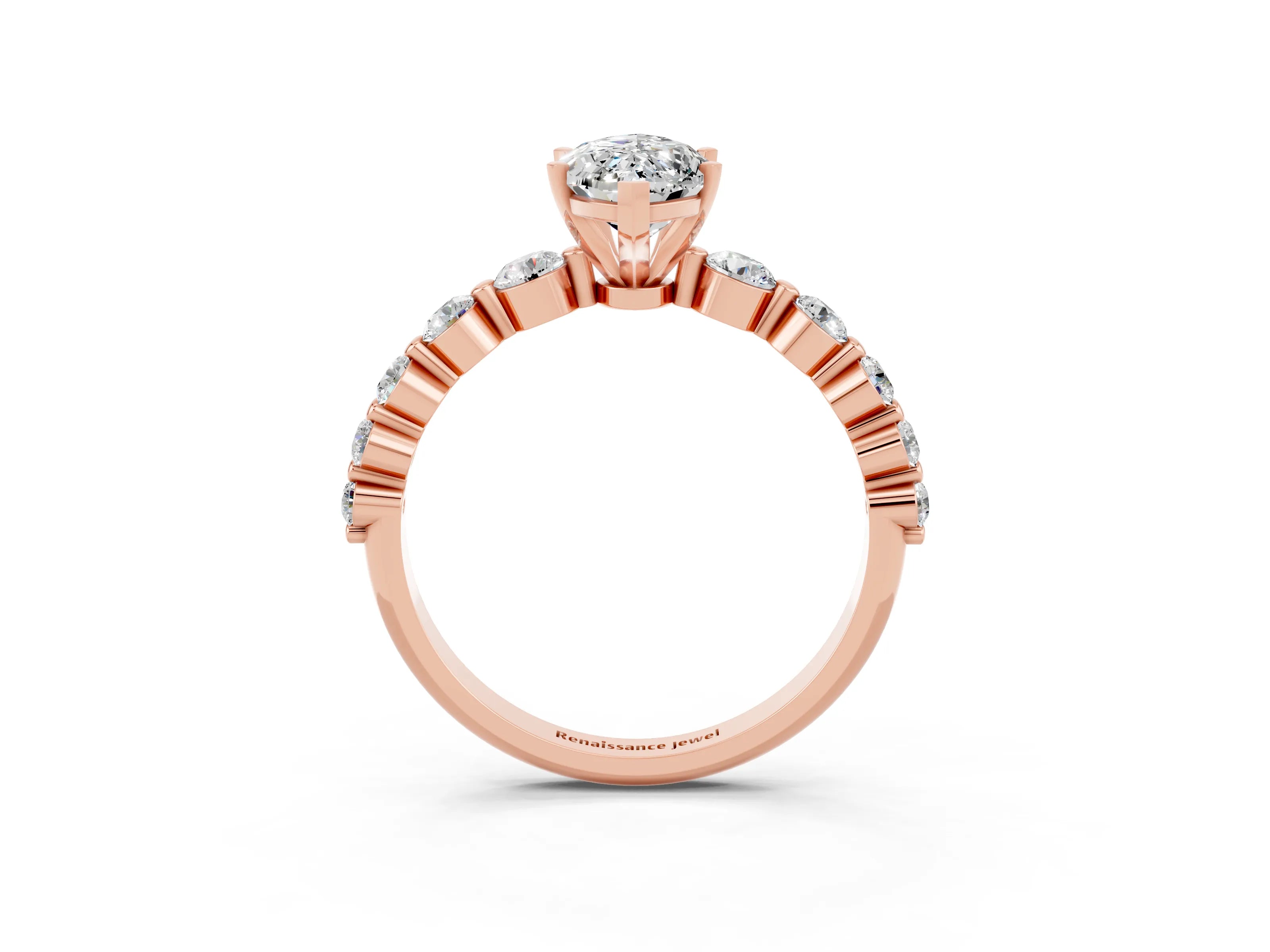 Rose gold Marquise Cut Solitaire Moissanite Ring with Pave Band and Four-Prong Setting_3