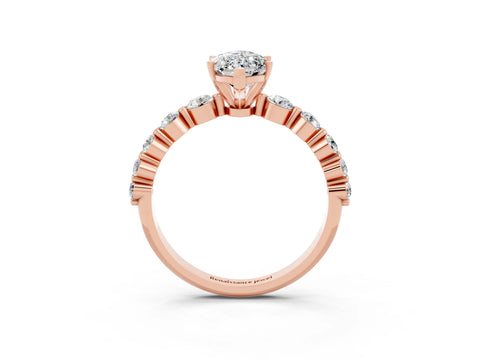 Rose gold Marquise Cut Solitaire Moissanite Ring with Pave Band and Four-Prong Setting_3