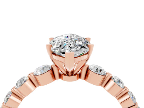 Rose gold Marquise Cut Solitaire Moissanite Ring with Pave Band and Four-Prong Setting_4