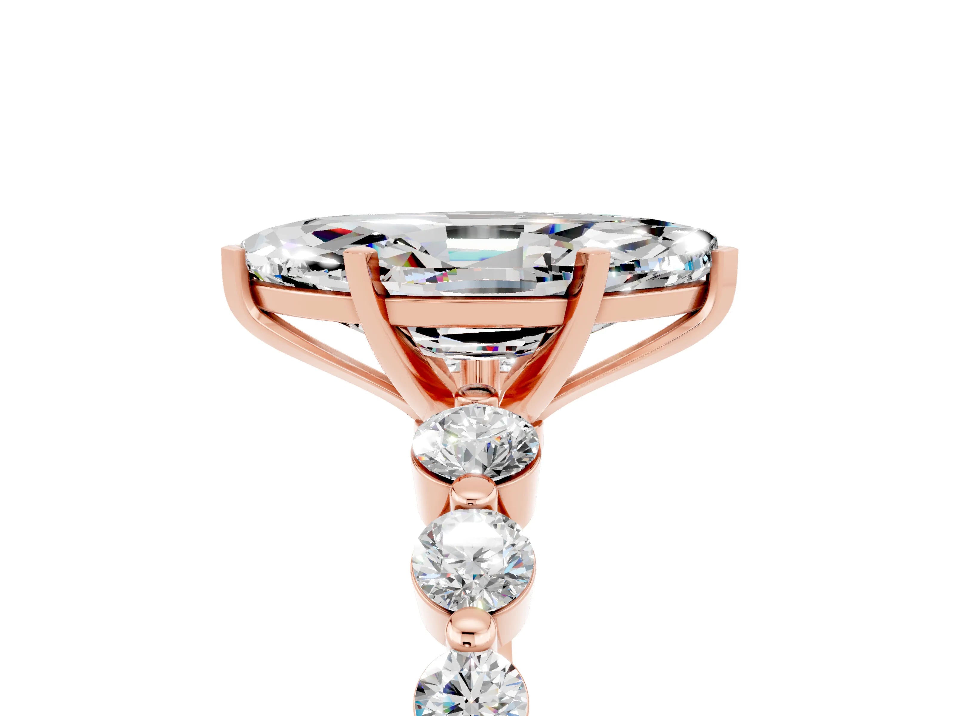 Rose gold Marquise Cut Solitaire Moissanite Ring with Pave Band and Four-Prong Setting_5