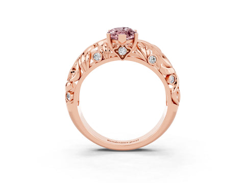 Rose gold Marquise Cut Solitaire Morganite Leaf-Inspired Vine Band Ring with Prong Setting_3