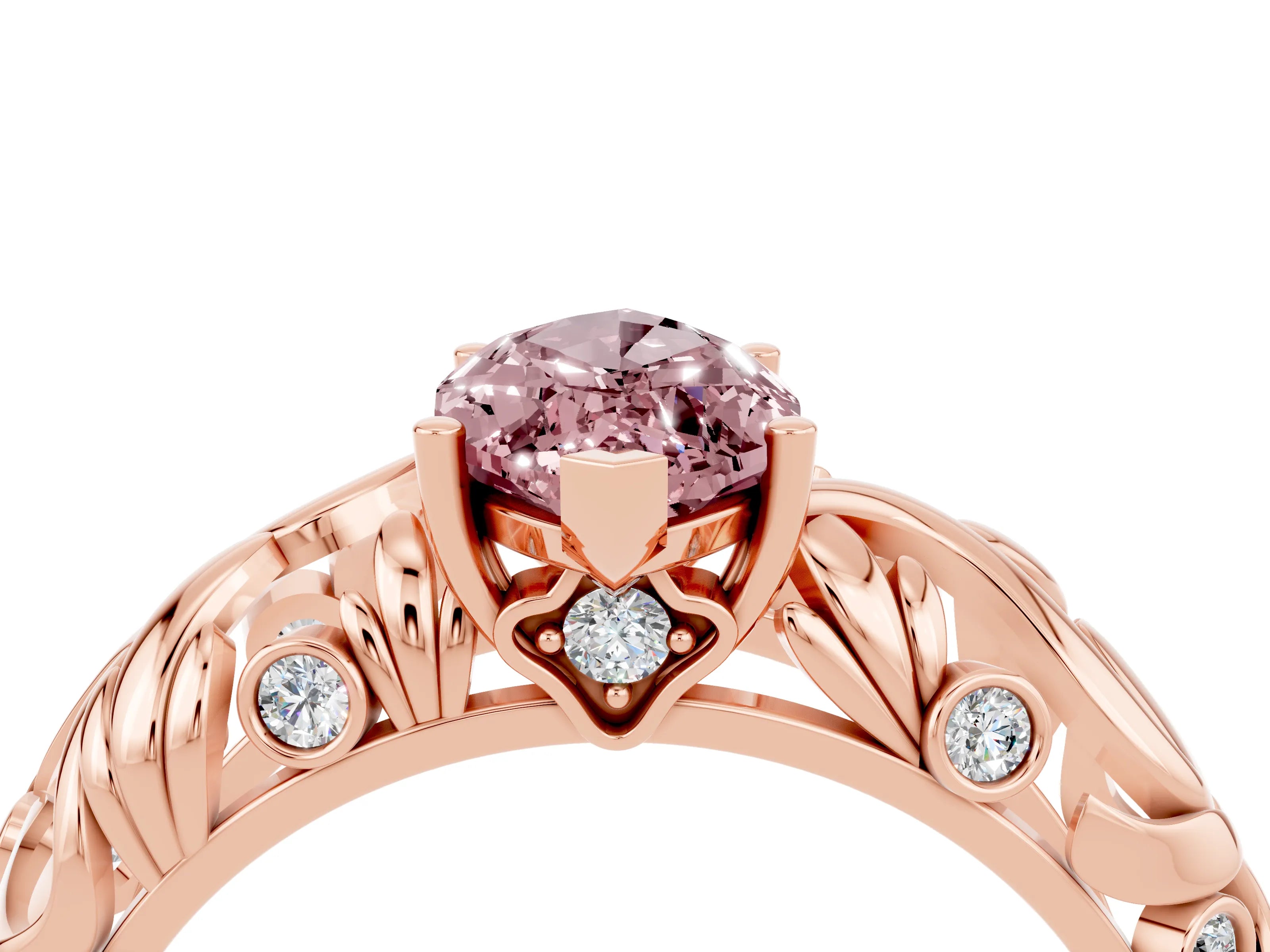 Rose gold Marquise Cut Solitaire Morganite Leaf-Inspired Vine Band Ring with Prong Setting_4
