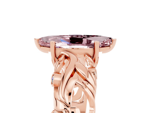 Rose gold Marquise Cut Solitaire Morganite Leaf-Inspired Vine Band Ring with Prong Setting_5