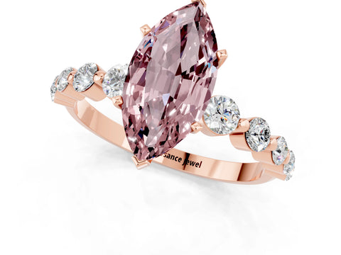 Rose gold Marquise Cut Solitaire Morganite Ring with Pave Band and Four-Prong Setting_1
