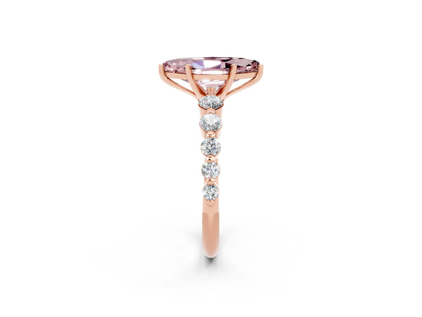 Rose gold Marquise Cut Solitaire Morganite Ring with Pave Band and Four-Prong Setting
