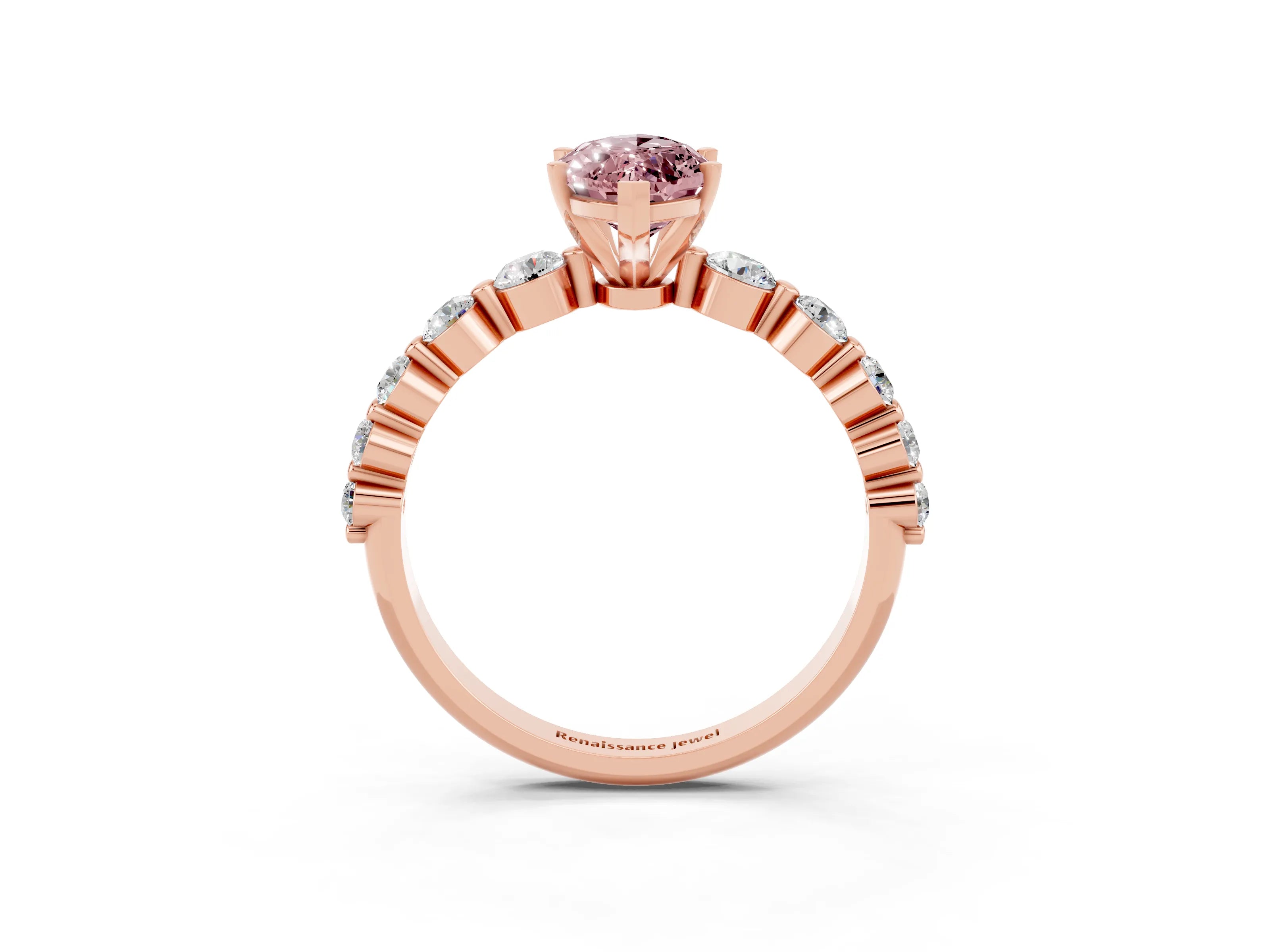 Rose gold Marquise Cut Solitaire Morganite Ring with Pave Band and Four-Prong Setting_3