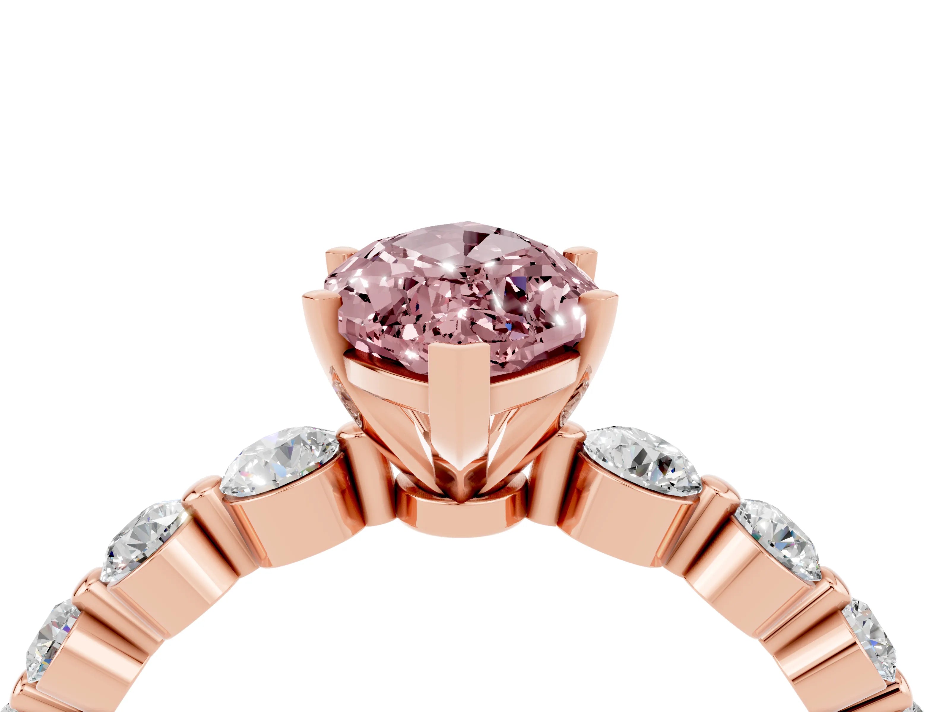Rose gold Marquise Cut Solitaire Morganite Ring with Pave Band and Four-Prong Setting_4