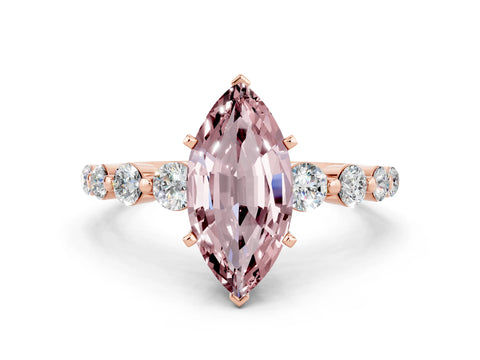Rose gold Marquise Cut Solitaire Morganite Ring with Pave Band and Four-Prong Setting