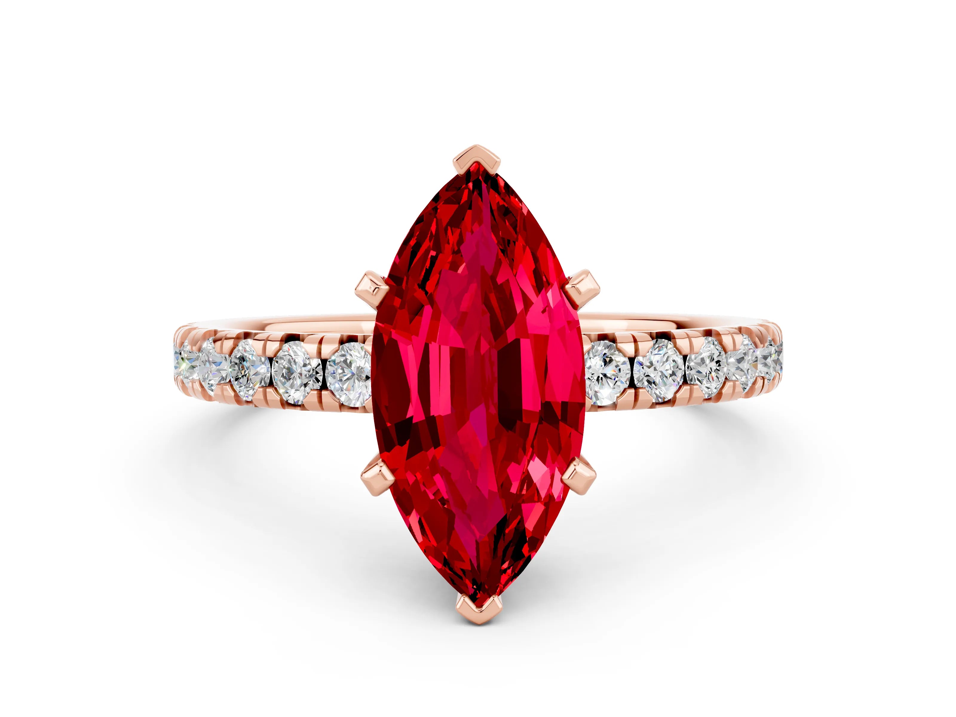 Rose gold Marquise Cut Solitaire Pave Diamond Engagement Ring with Four-Prong Setting