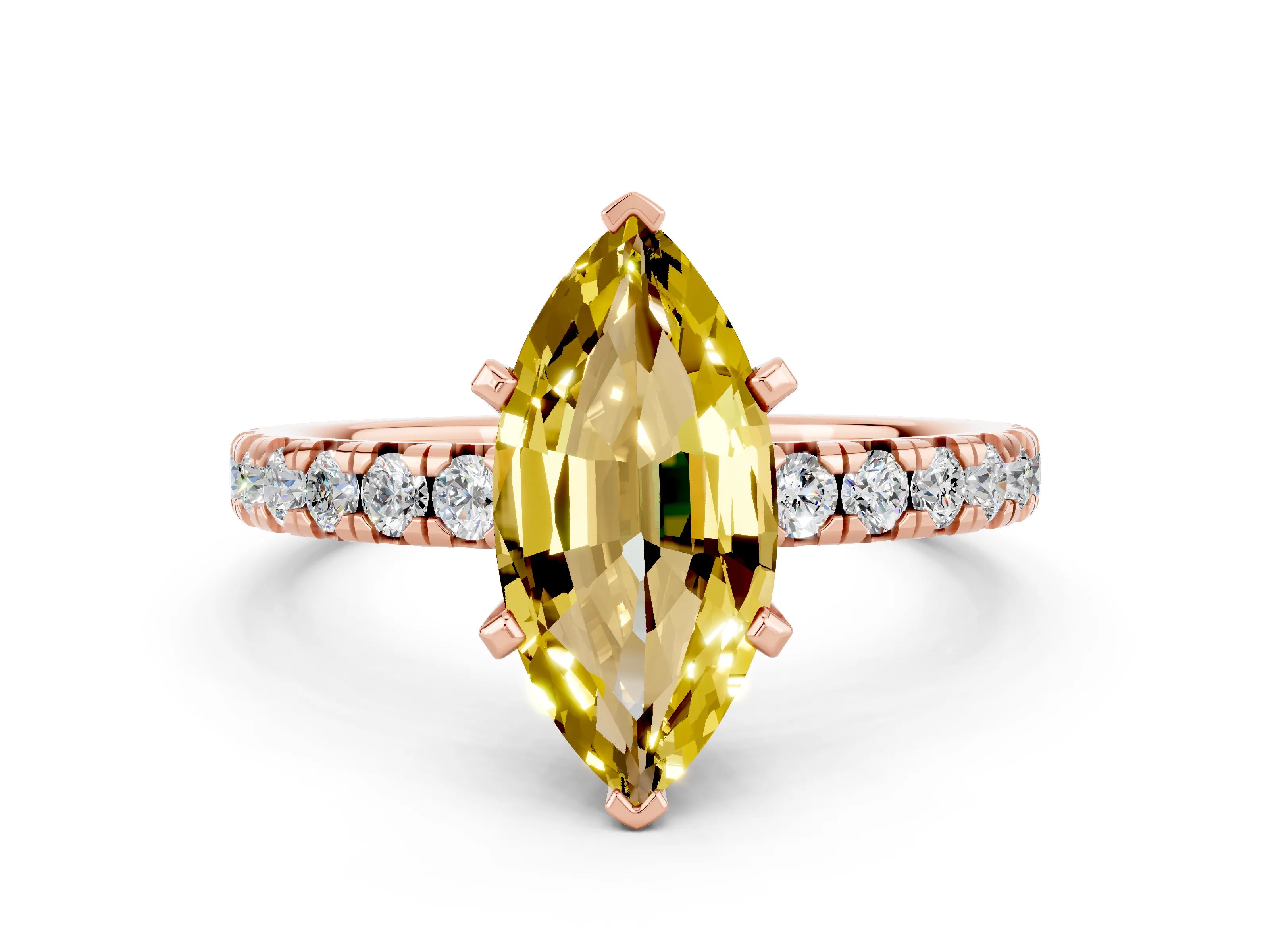Rose gold Marquise Cut Solitaire Pave Diamond Engagement Ring with Four-Prong Setting