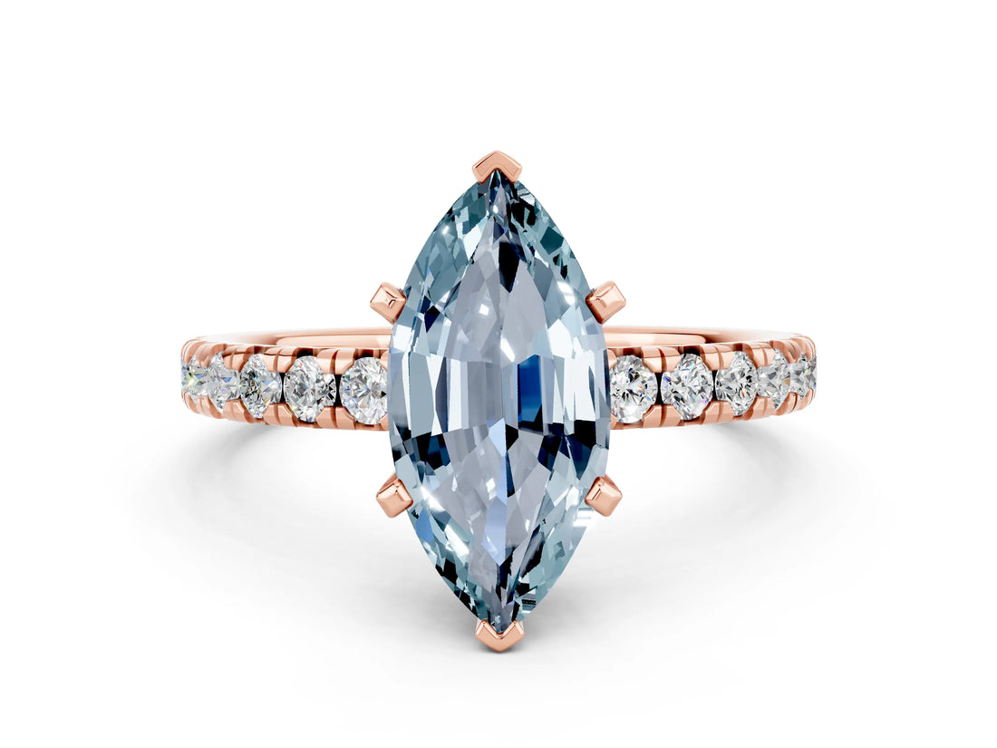 Rose gold Marquise Cut Solitaire Pave Diamond Engagement Ring with Four-Prong Setting