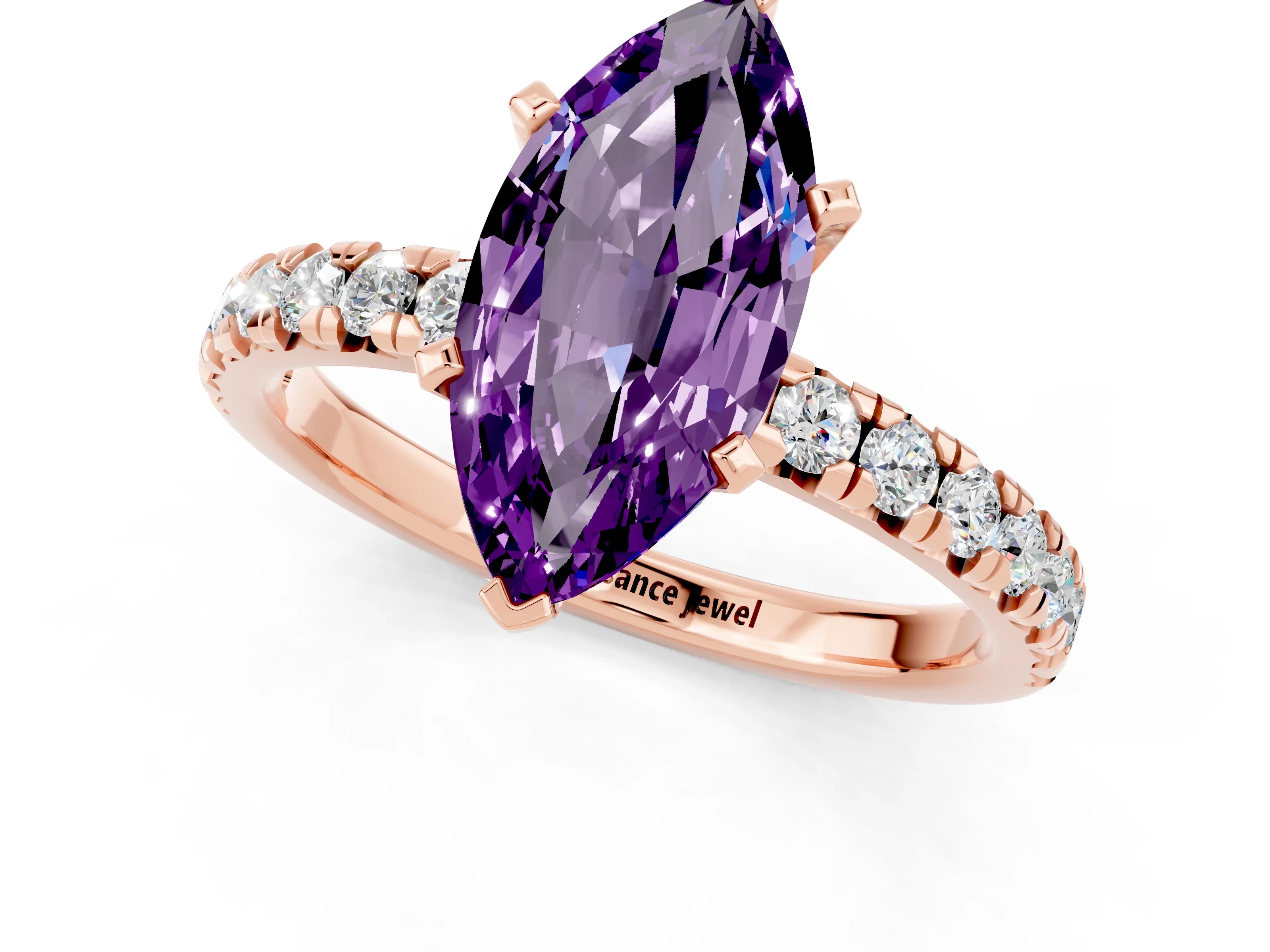 Rose gold Marquise Cut Solitaire Pave Diamond Engagement Ring with Four-Prong Setting_1