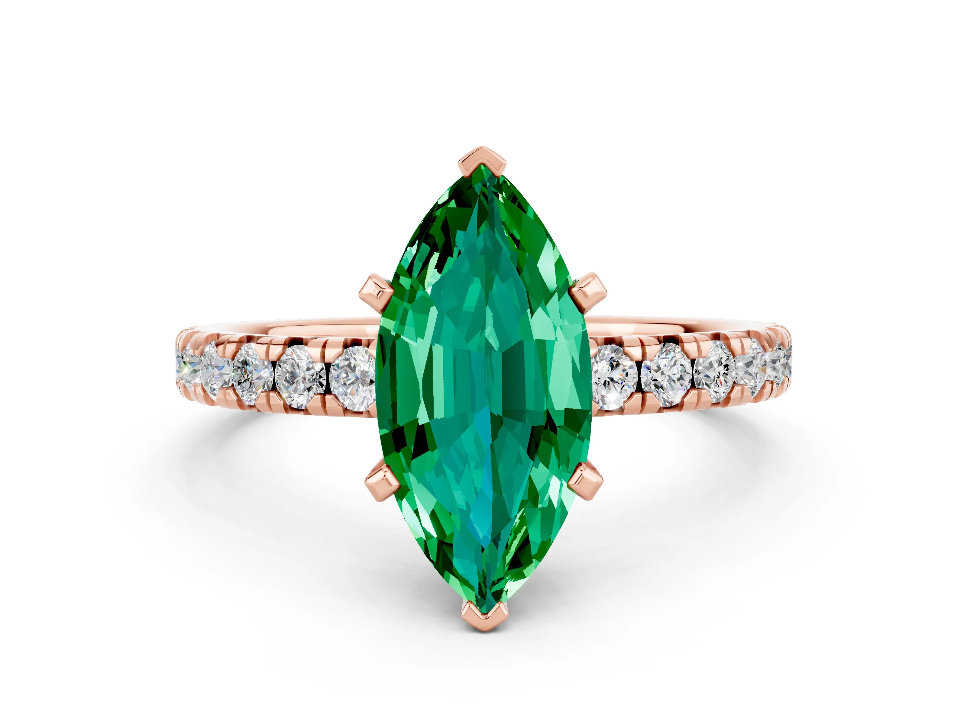 Rose gold Marquise Cut Solitaire Pave Diamond Engagement Ring with Four-Prong Setting