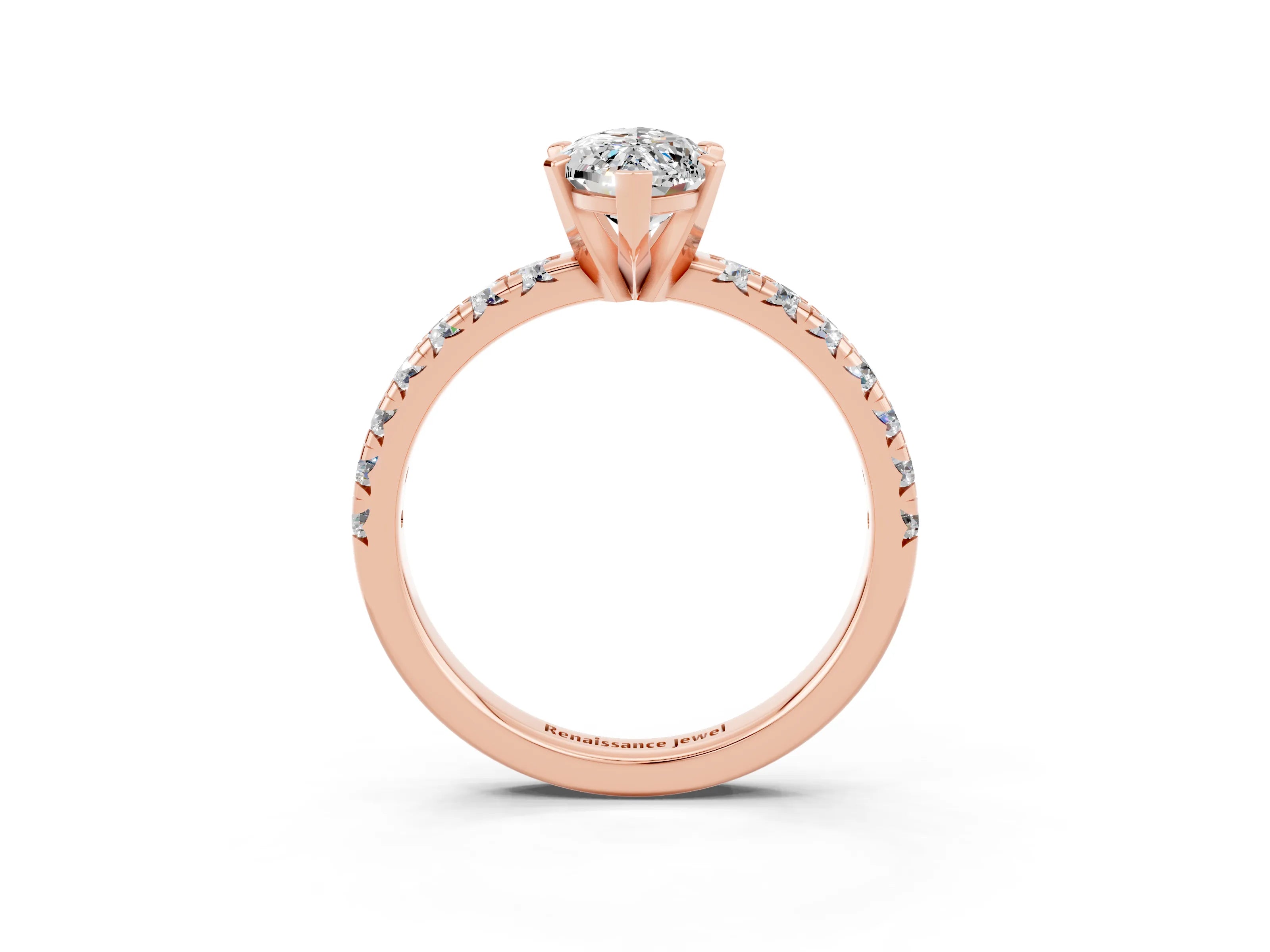 Rose gold Marquise Cut Solitaire Pave Diamond Engagement Ring with Four-Prong Setting_3
