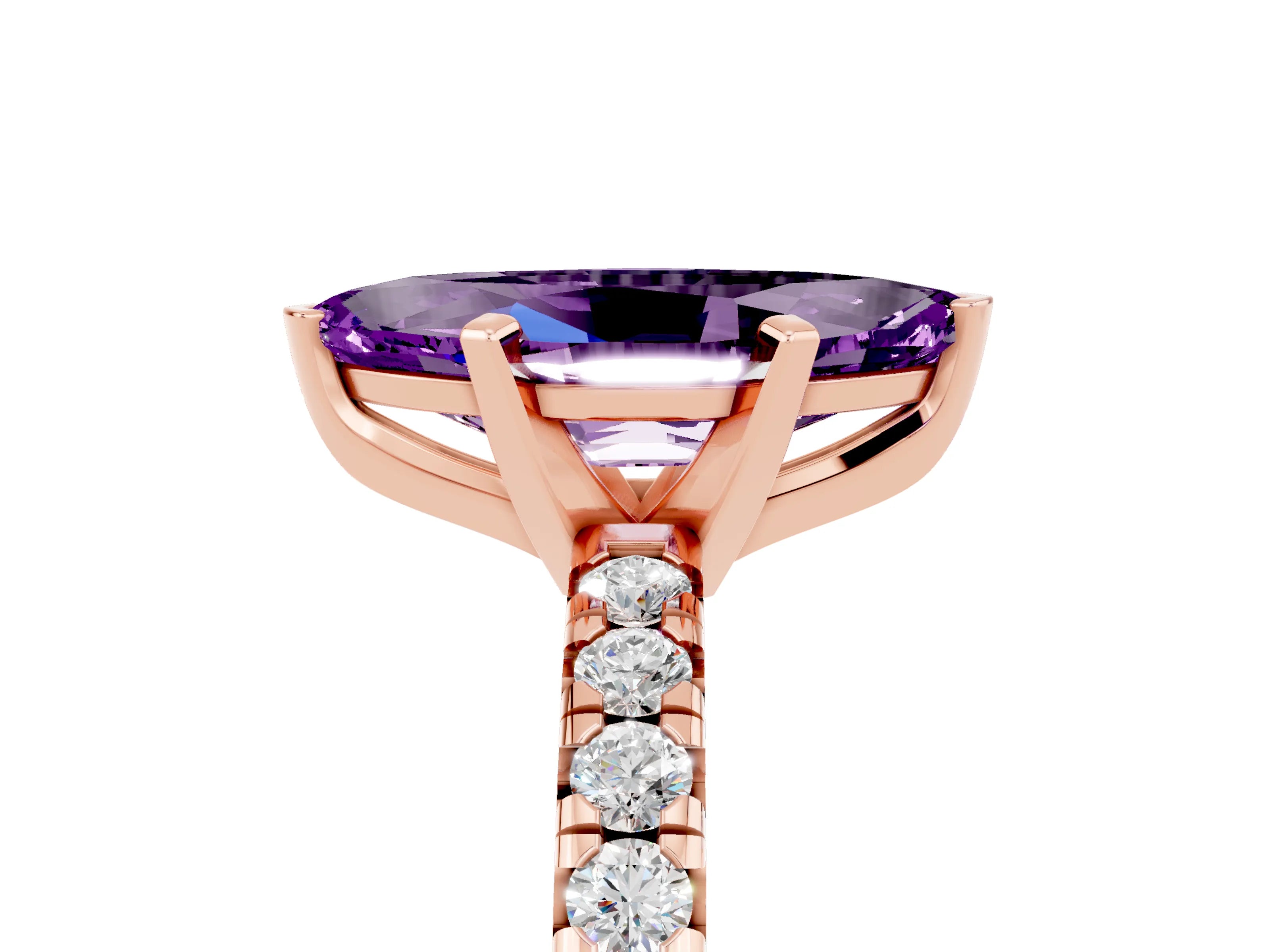 Rose gold Marquise Cut Solitaire Pave Diamond Engagement Ring with Four-Prong Setting_5