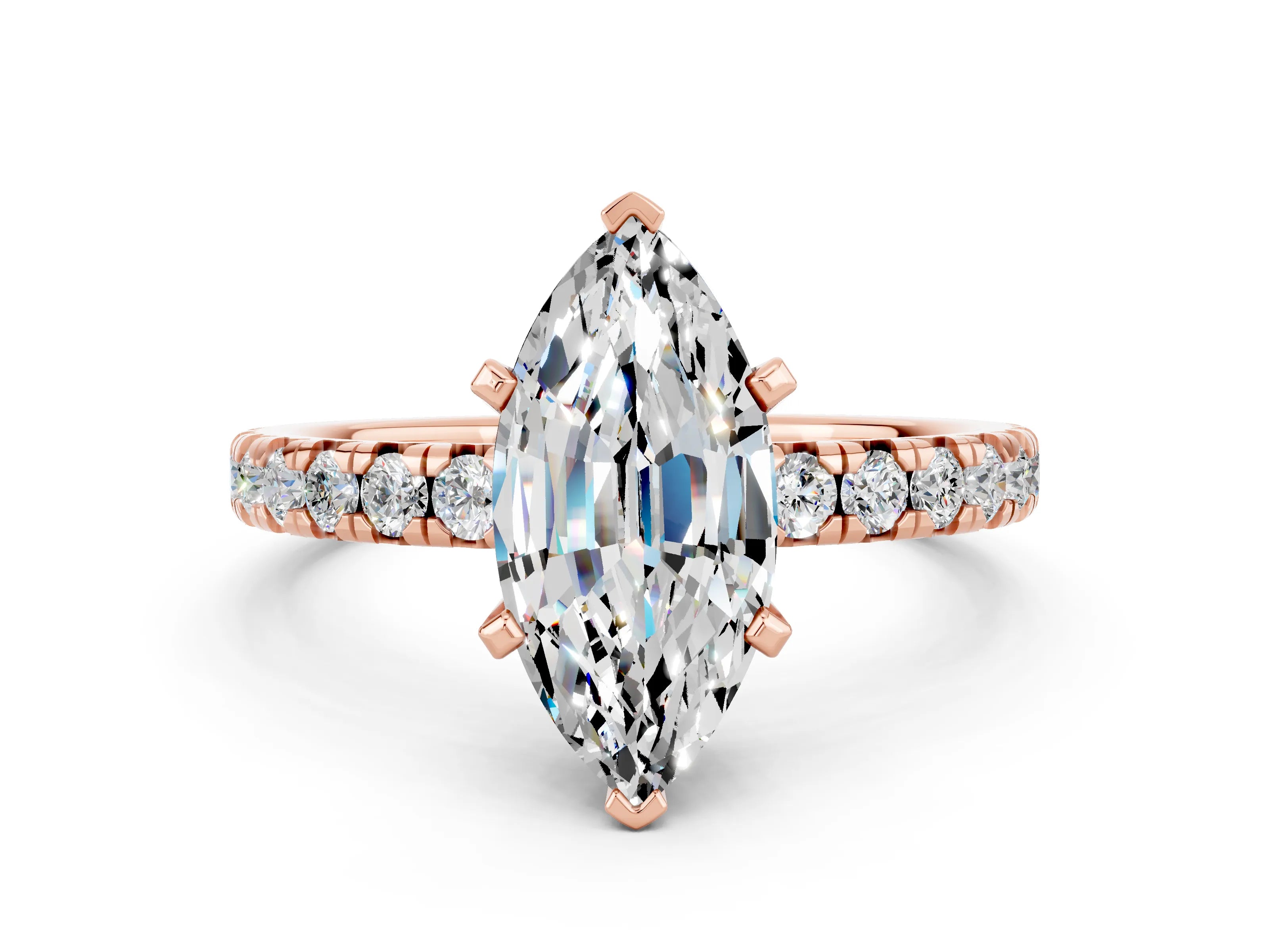 Rose gold Marquise Cut Solitaire Pave Diamond Engagement Ring with Four-Prong Setting
