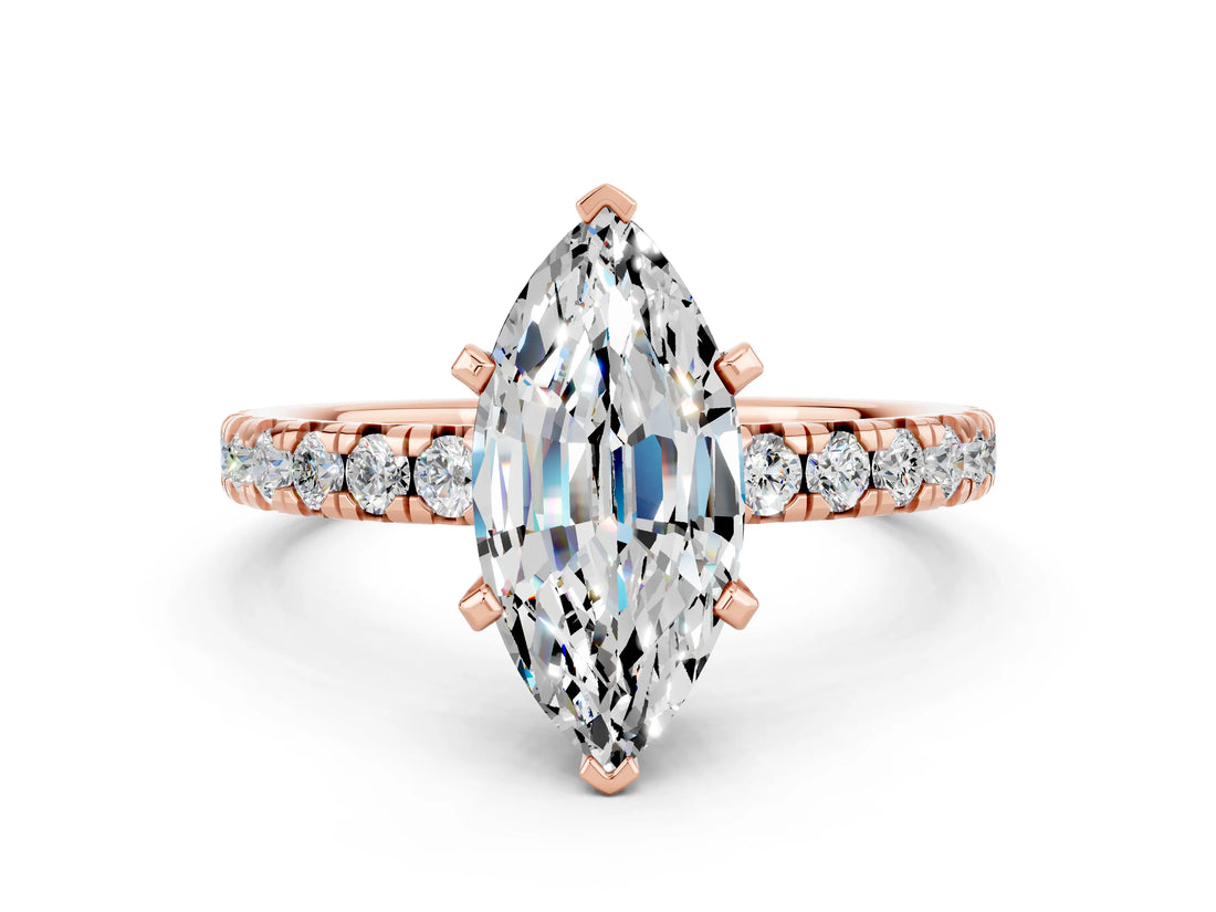 Rose gold Marquise Cut Solitaire Pave Diamond Engagement Ring with Four-Prong Setting