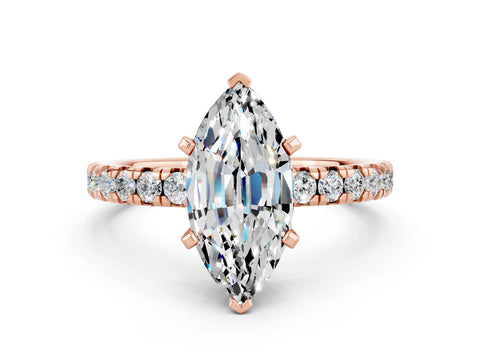 Rose gold Marquise Cut Solitaire Pave Diamond Engagement Ring with Four-Prong Setting