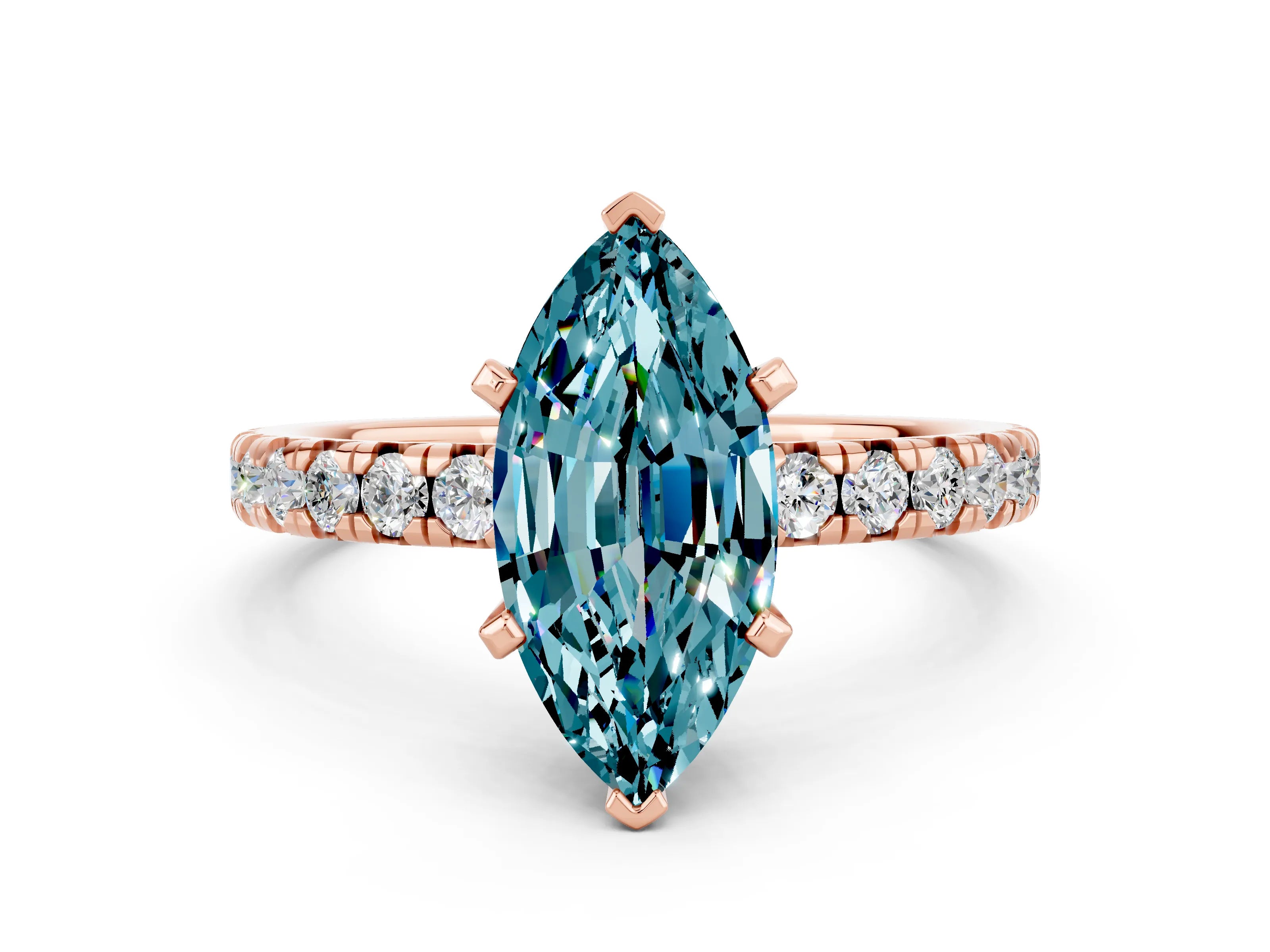 Rose gold Marquise Cut Solitaire Pave Diamond Engagement Ring with Four-Prong Setting