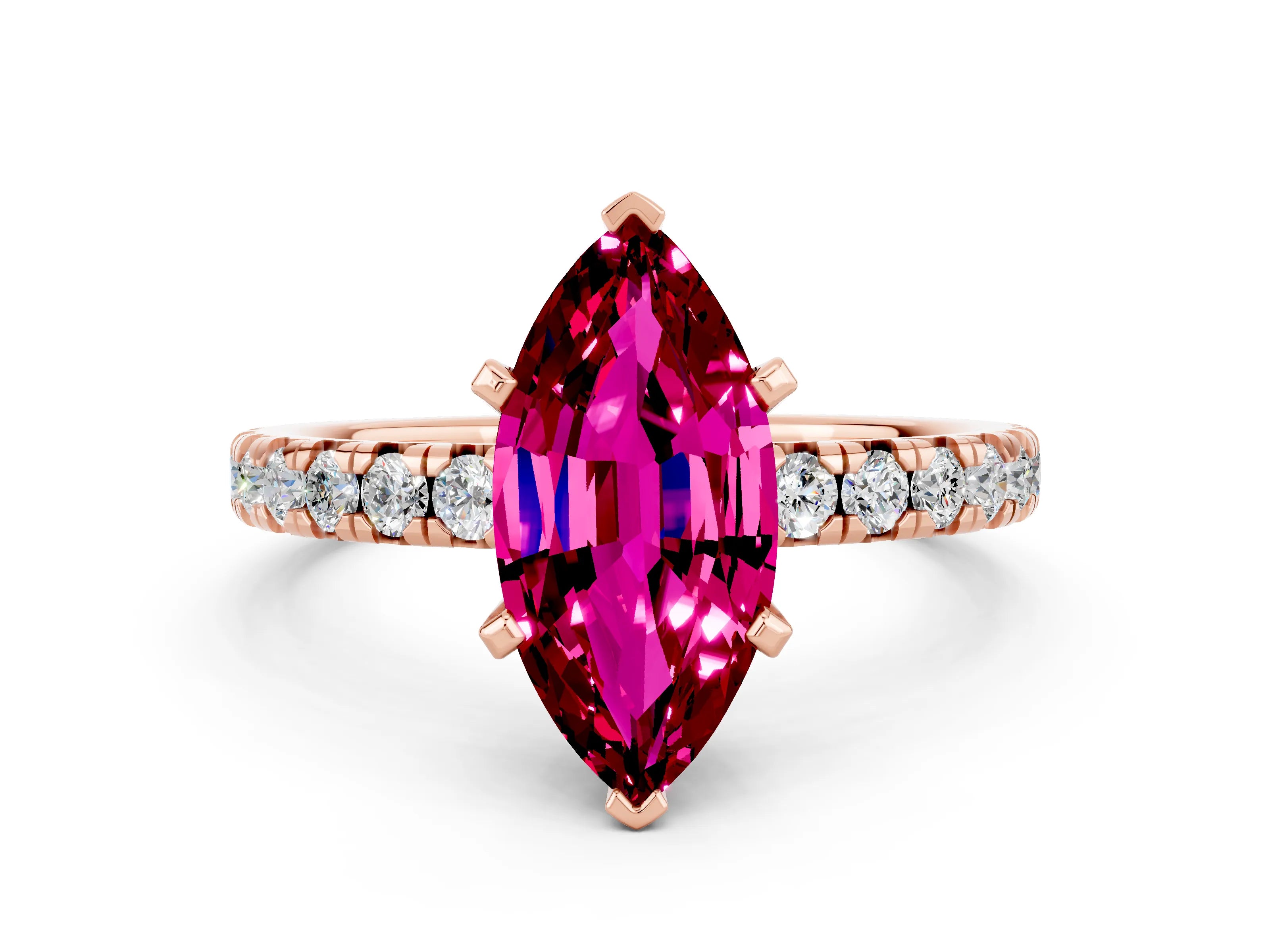 Rose gold Marquise Cut Solitaire Pave Diamond Engagement Ring with Four-Prong Setting