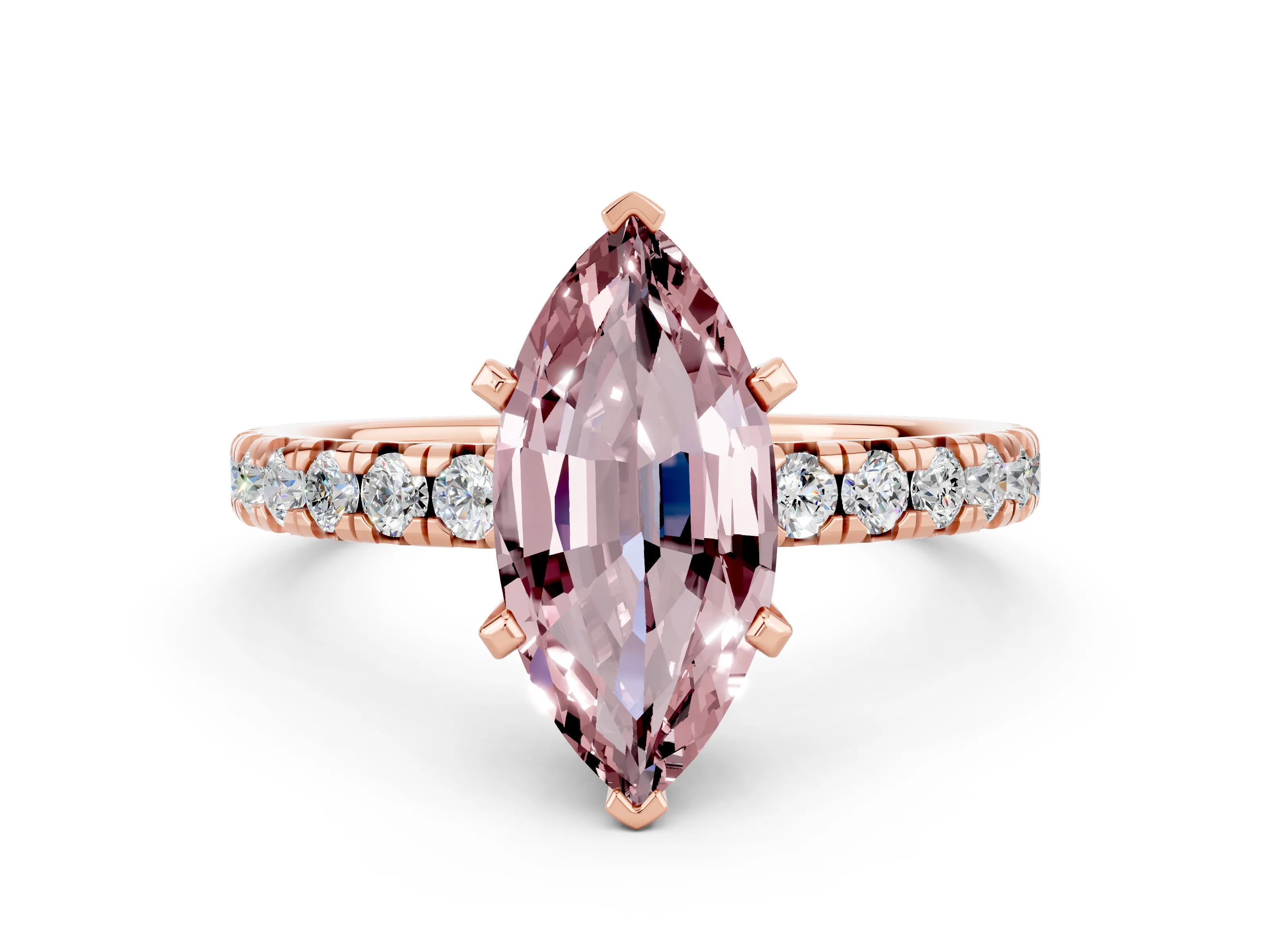 Rose gold Marquise Cut Solitaire Pave Diamond Engagement Ring with Four-Prong Setting