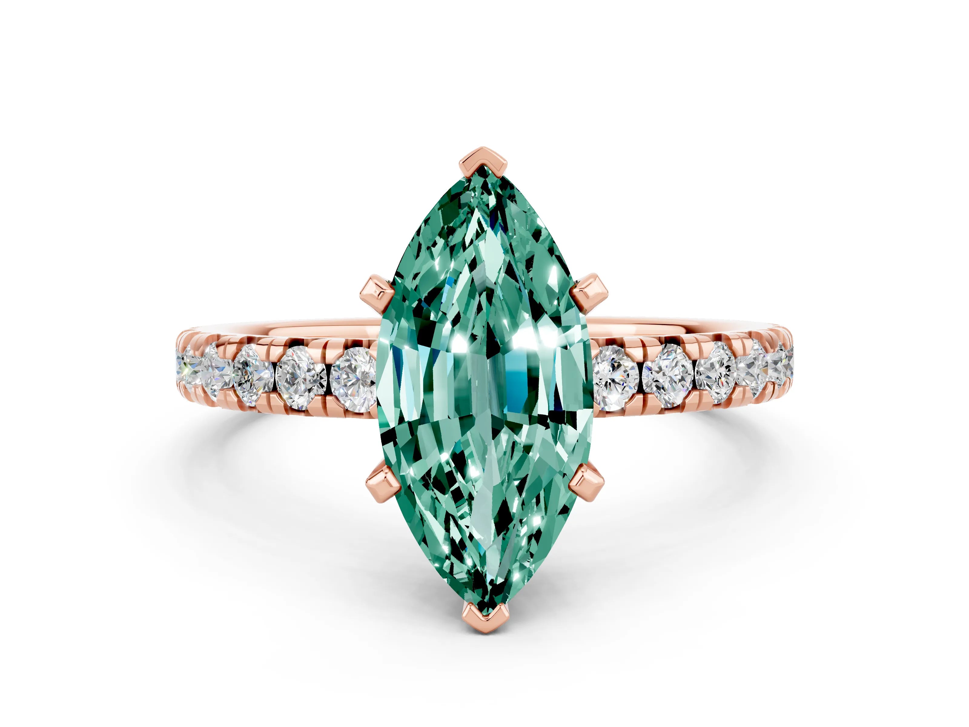Rose gold Marquise Cut Solitaire Pave Diamond Engagement Ring with Four-Prong Setting