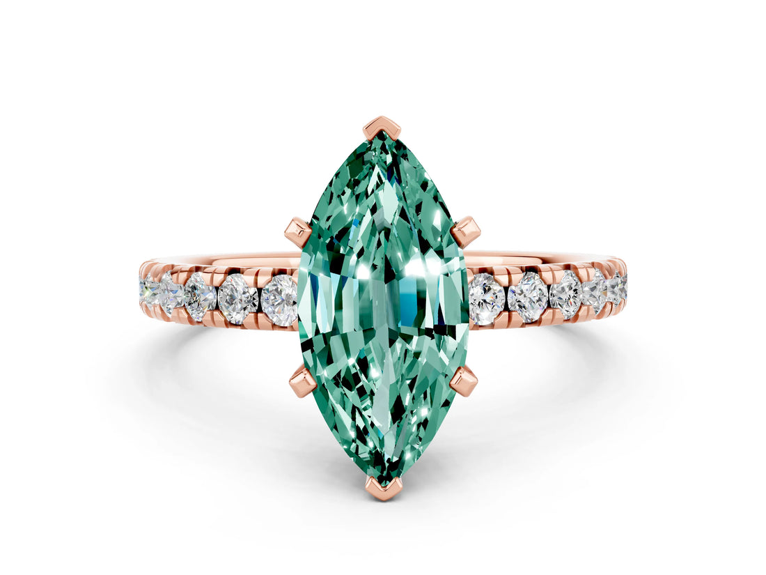 Rose gold Marquise Cut Solitaire Pave Diamond Engagement Ring with Four-Prong Setting