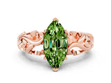 Rose gold Marquise Cut Solitaire Peridot Leaf-Inspired Vine Band Ring with Prong Setting