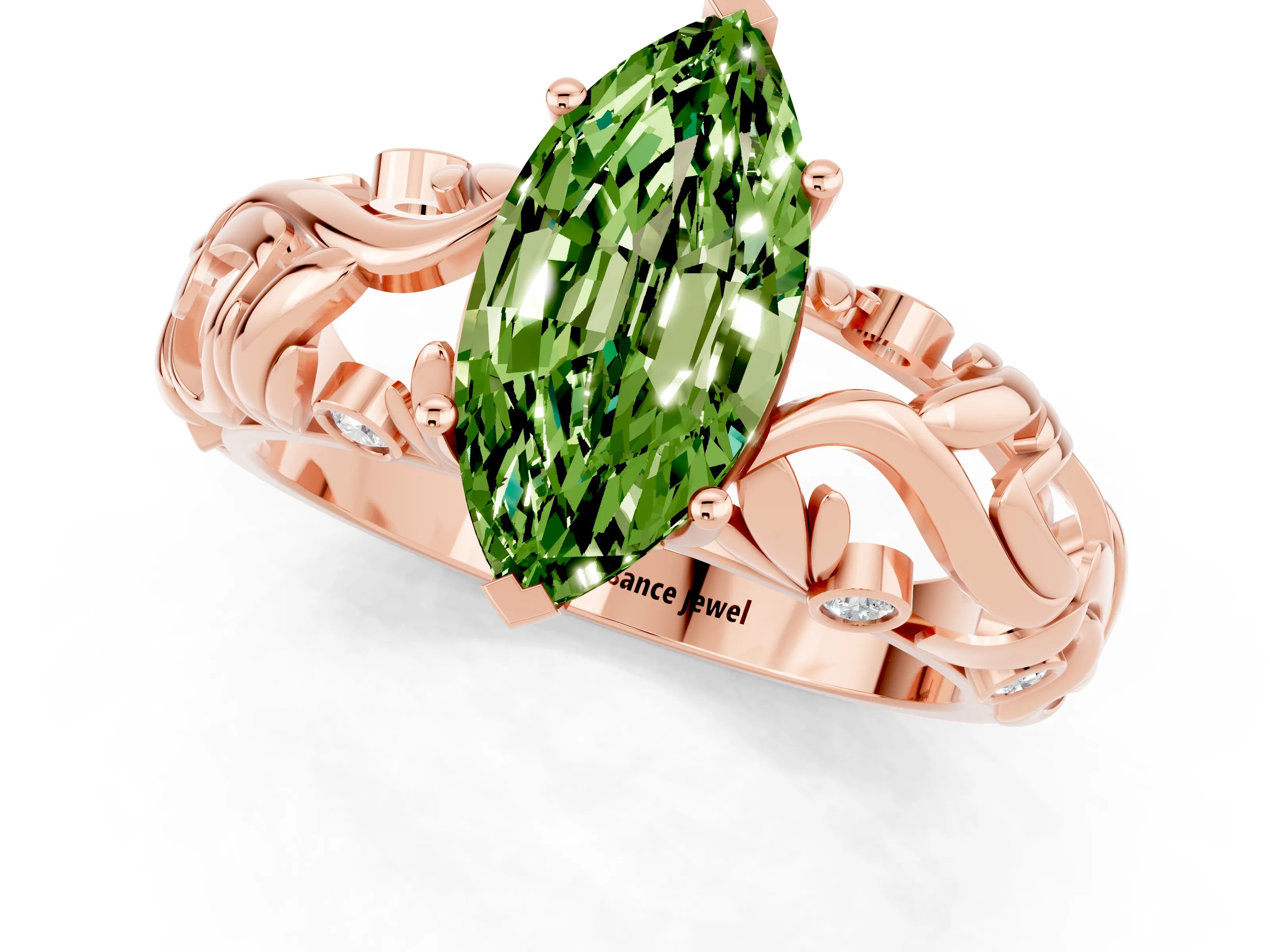 Rose gold Marquise Cut Solitaire Peridot Leaf-Inspired Vine Band Ring with Prong Setting_1