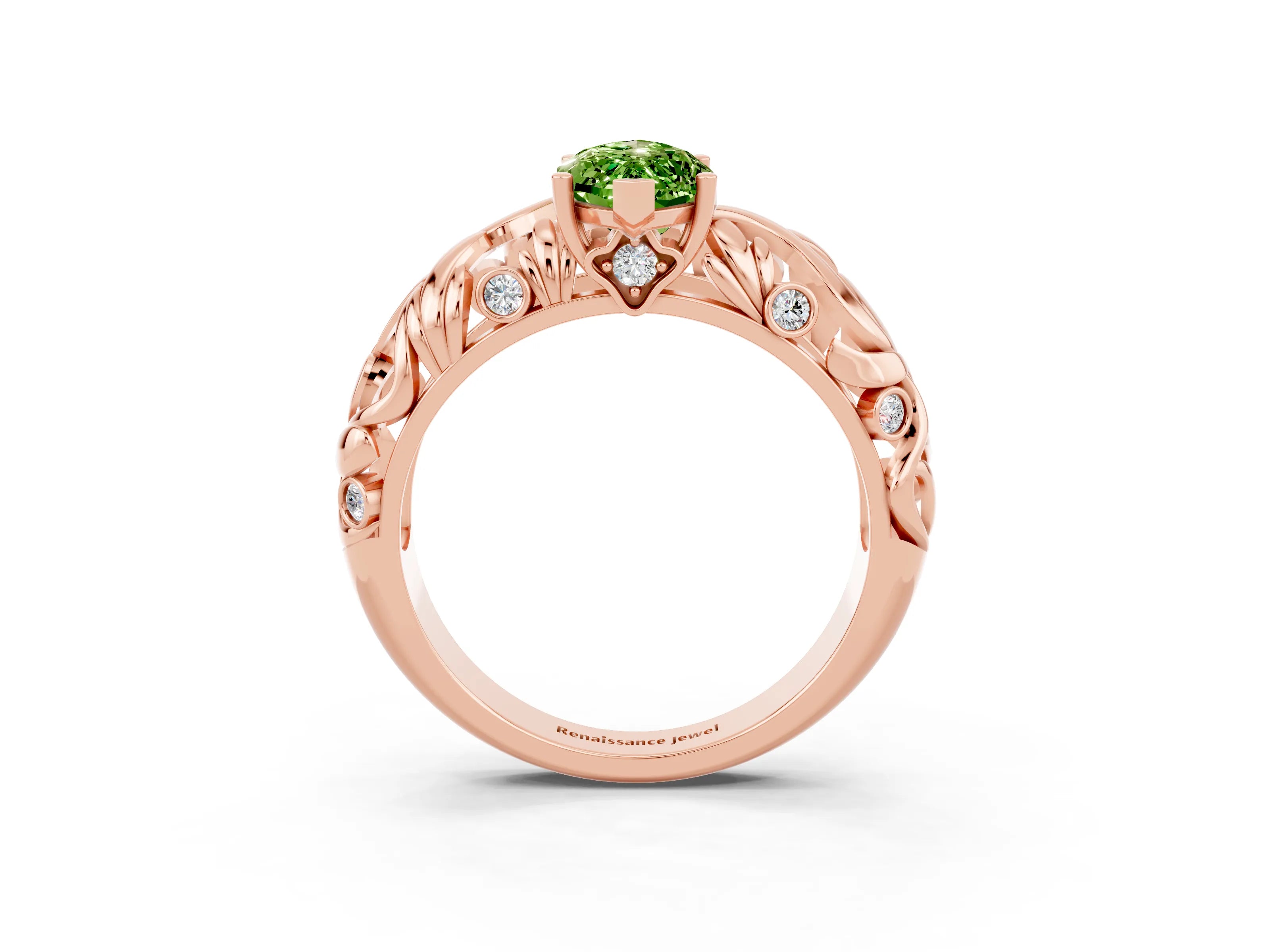 Rose gold Marquise Cut Solitaire Peridot Leaf-Inspired Vine Band Ring with Prong Setting_3