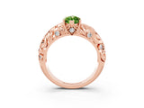 Rose gold Marquise Cut Solitaire Peridot Leaf-Inspired Vine Band Ring with Prong Setting_3