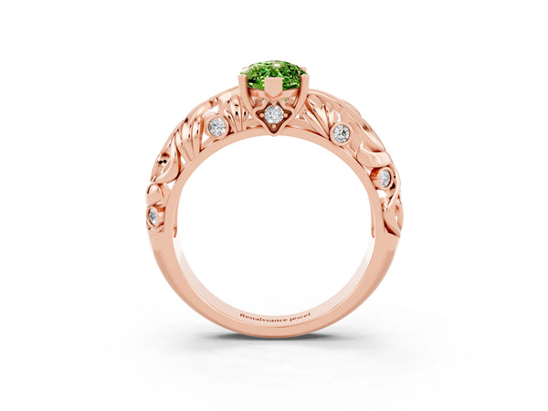Rose gold Marquise Cut Solitaire Peridot Leaf-Inspired Vine Band Ring with Prong Setting