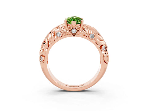 Rose gold Marquise Cut Solitaire Peridot Leaf-Inspired Vine Band Ring with Prong Setting_3