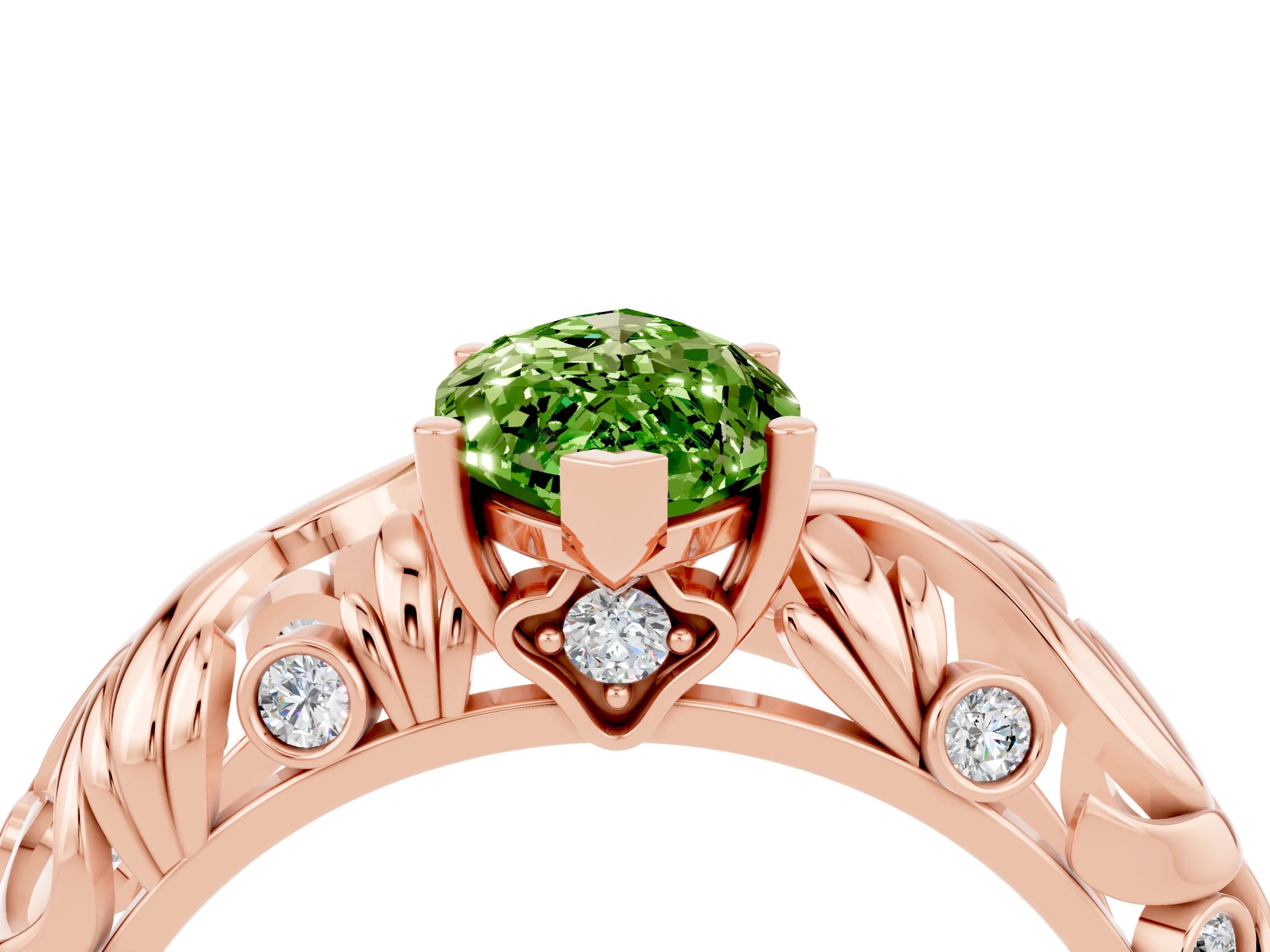 Rose gold Marquise Cut Solitaire Peridot Leaf-Inspired Vine Band Ring with Prong Setting_4