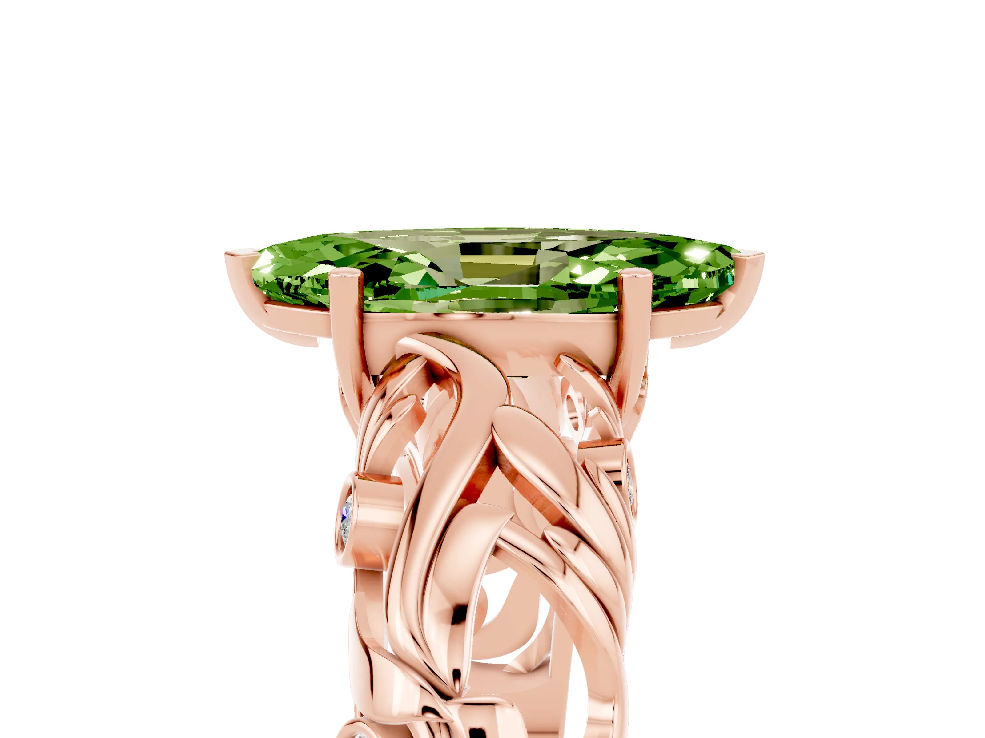 Rose gold Marquise Cut Solitaire Peridot Leaf-Inspired Vine Band Ring with Prong Setting_5