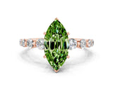 Rose gold Marquise Cut Solitaire Peridot Ring with Pave Band and Four-Prong Setting